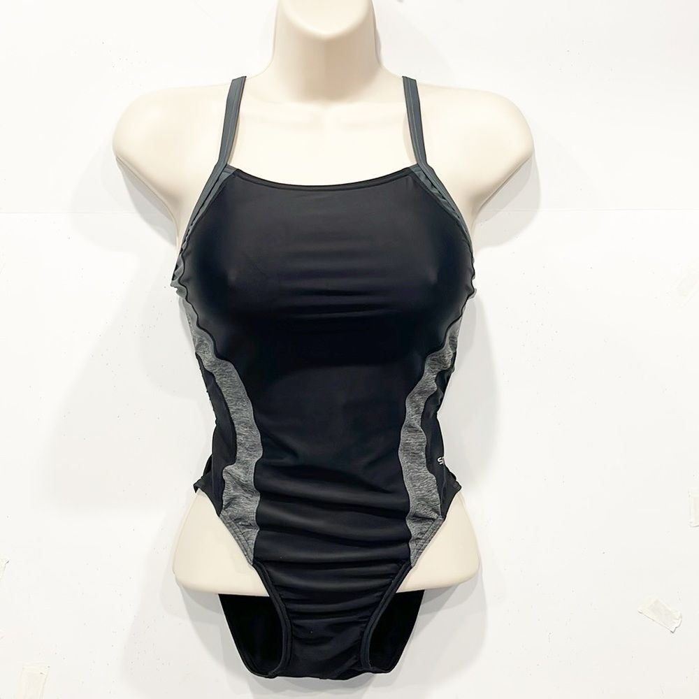Speedo Pro LT Relaunch Splice‎ Flyback Swimsuit Women’s Sz 6/32 Black Gray